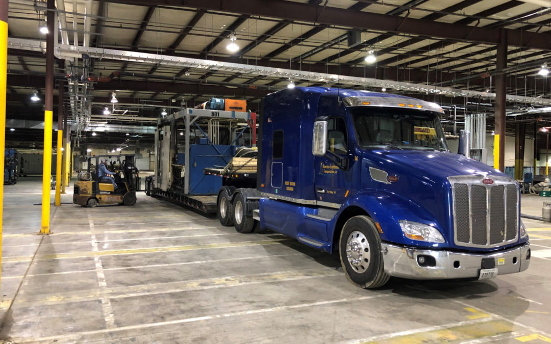 American Lighthouse Transportation Hauls Oversized (Wide) Double Drop Load Blower Molder Machine from Madisonville, Kentucky to Mt. Vernon, Kentucky. See Pics…