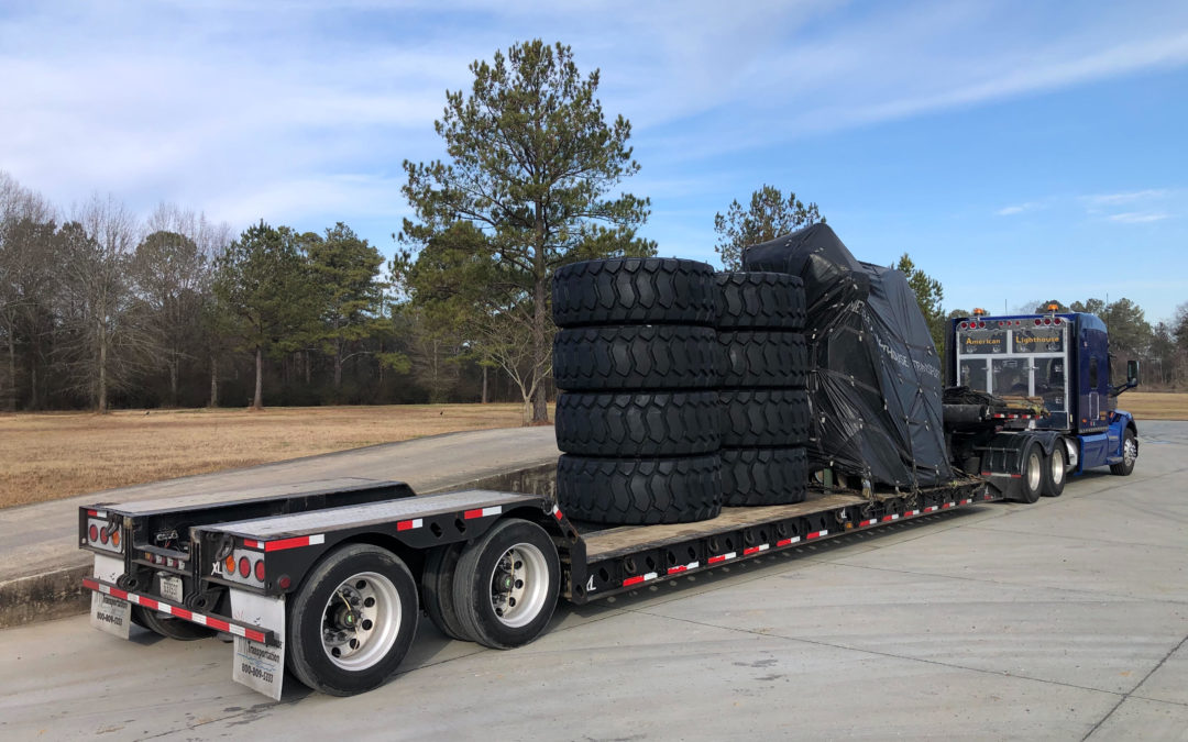 American Lighthouse Transportation Hauls Over-sized Machine and Tires From Missouri and Oklahoma to Georgia. See Pics…